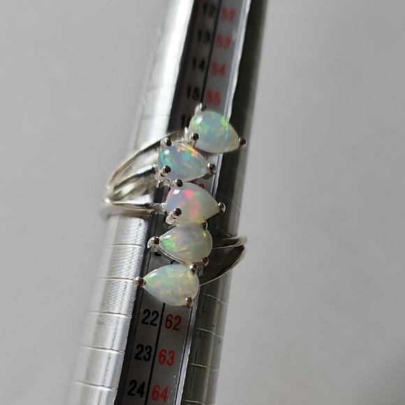Handmade Jewelry - Ethiopian Opal Sterling Silver Multi Stone Bypass Ring Size 8 3/4